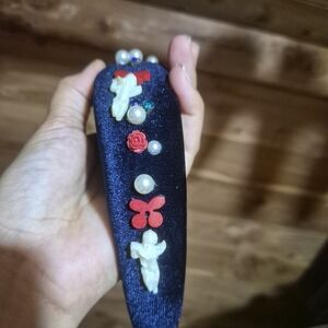 Unique Vintage Black Hair Clip with Red and White Accents